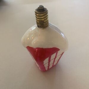 Vintage Figural Milk Glass Christmas Lantern Light Bulb Japan 16V WORKS Pink/wht